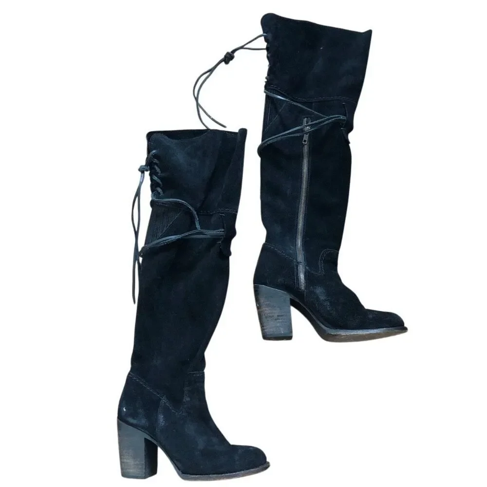 Freebirds by Steven Brock suede black over the knee western boho grunge size 9